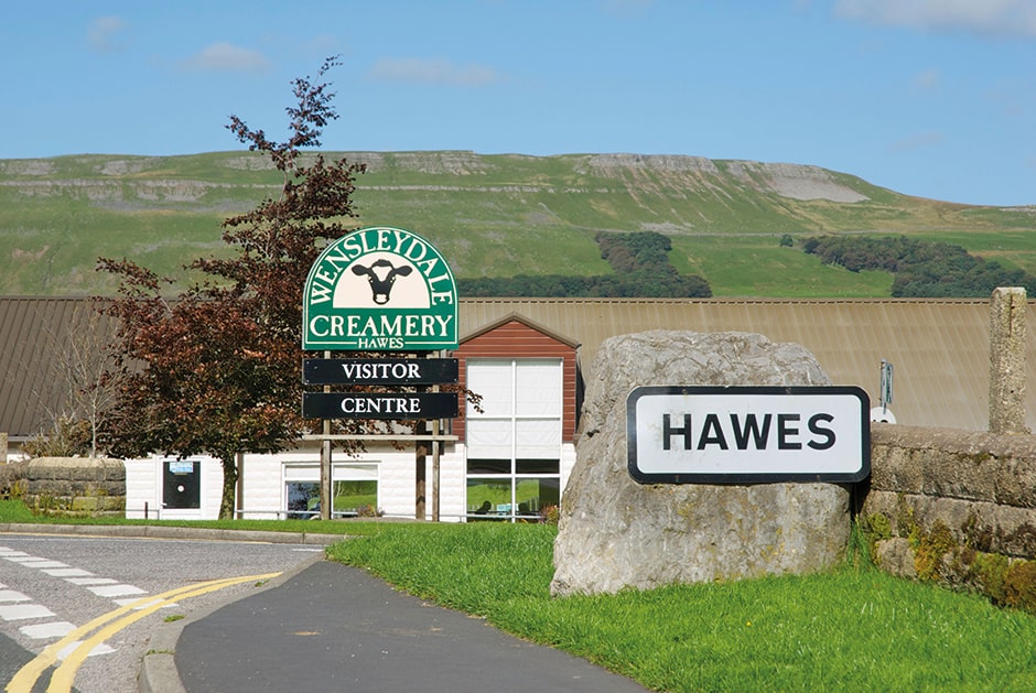 The creamery at wensleydale, with the hill in the background.