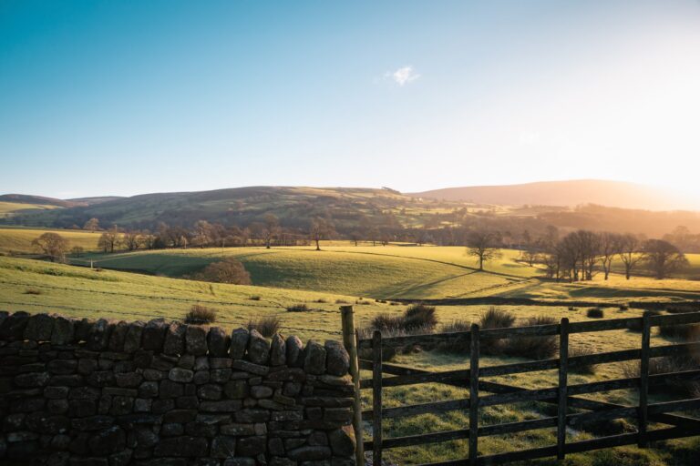 Morning sunrise view of the rolling hills of the Yorkshire Dales.