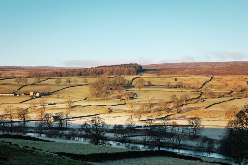 The view from Wharfe View, frosty rolling hills of the Yorkshire Dales.