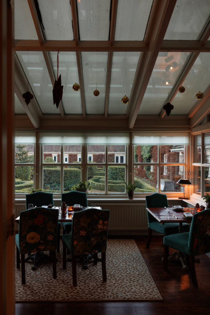 garden room restaurant with baubles