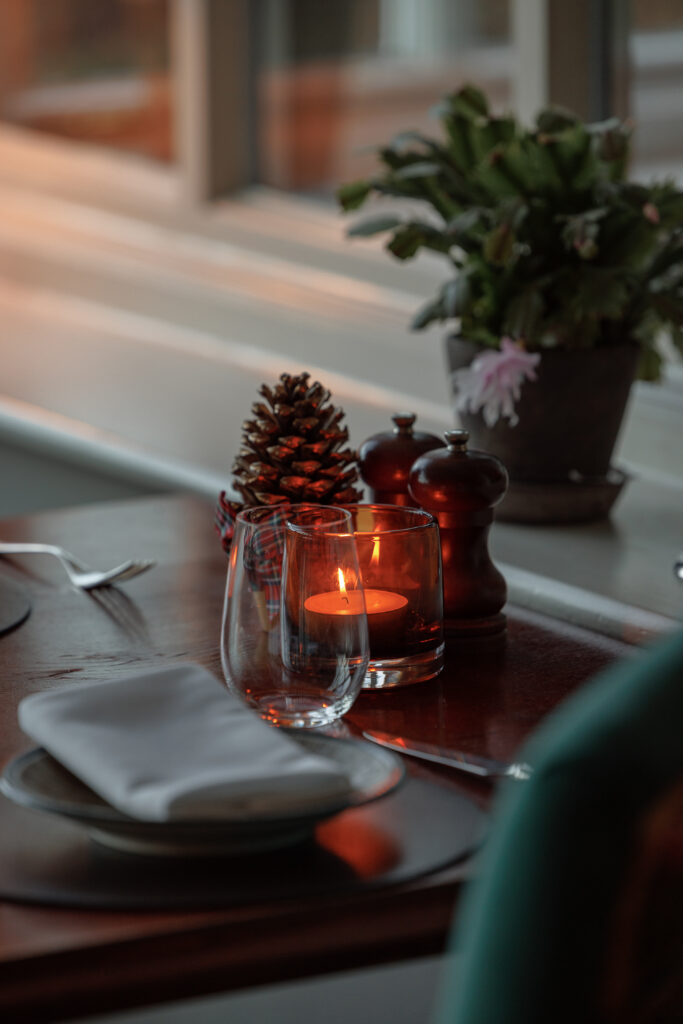 close up on pine cone on a table