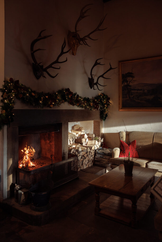 Fireplace with sofa