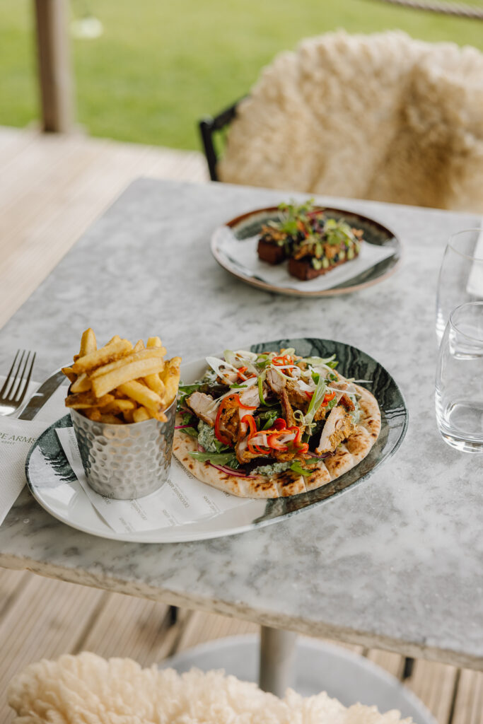 Chicken Shawarma with Chips, and Lamb Kofta's on The Brasserie Terrace.