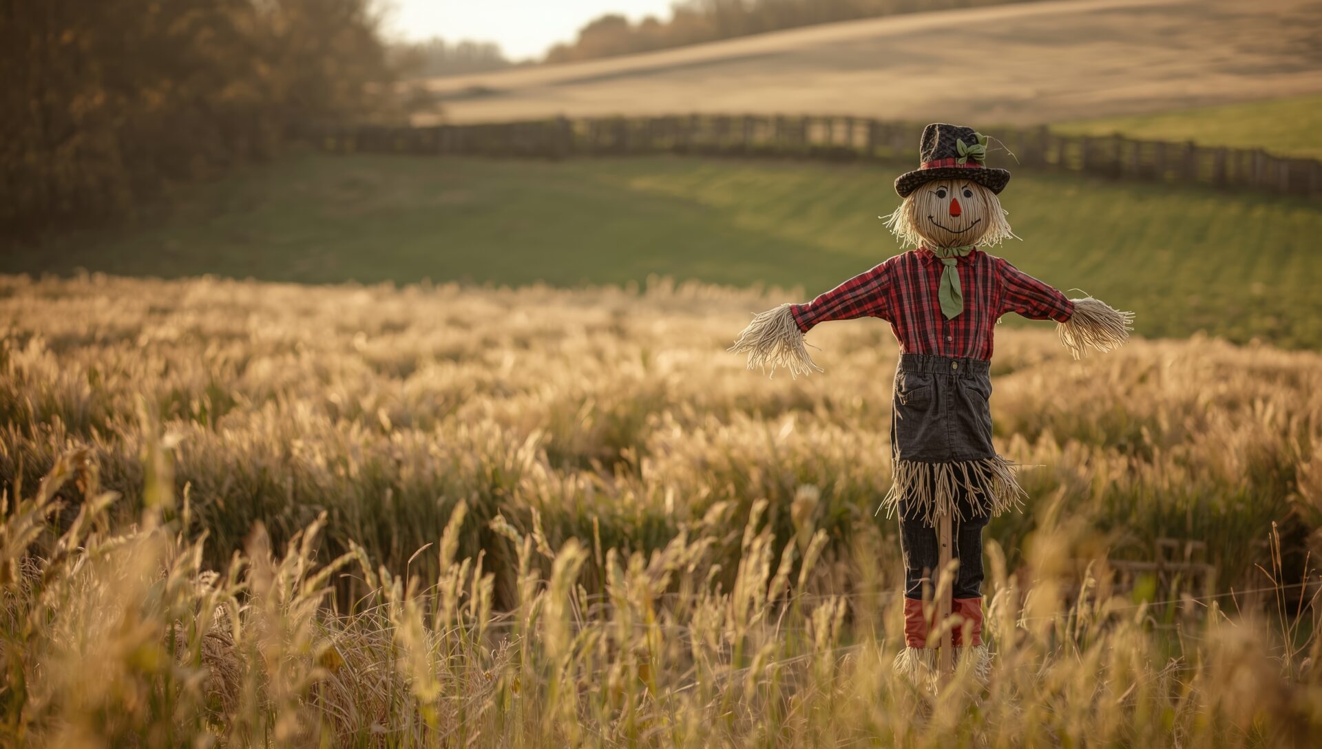 Decorative scarecrow in a rural festival setting